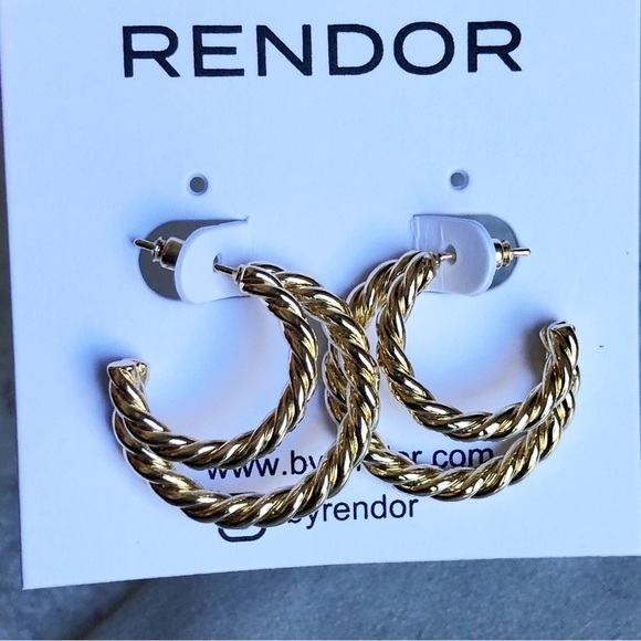 Rendor Victoria Earrings Gold Plated DoubleTwist Hoops - Picture 2 of 5